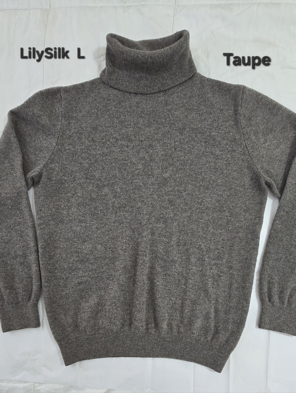 LilySilk 100% Cashmere Turtleneck Sweater, Taupe, Large